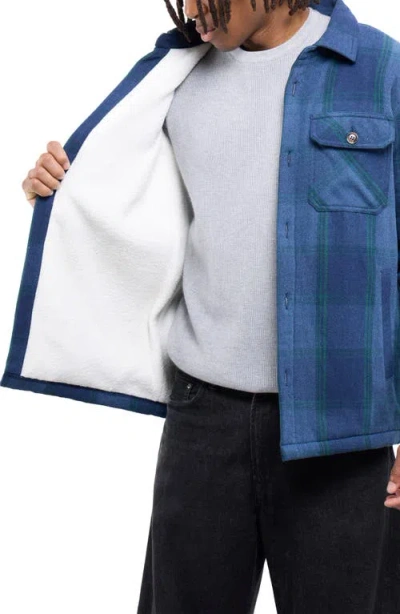 X-ray Xray Faux Shearling Lined Flannel Shirt Jacket In Blue