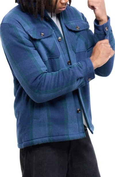 X-ray Xray Faux Shearling Lined Flannel Shirt Jacket In Blue