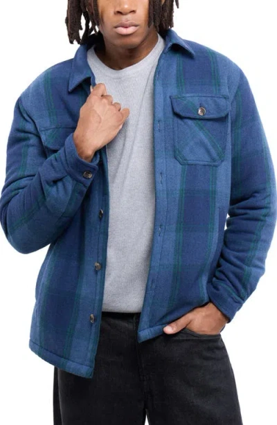 X-ray Xray Faux Shearling Lined Flannel Shirt Jacket In Blue