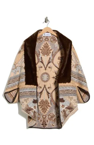 La Fiorentina Faux Fur Trim Cocoon Cape In Multi