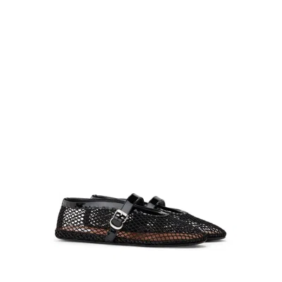 Alaïa Alaia Women Ballet Flats Mesh Ballerinas With Patent Leather Profiles In Black