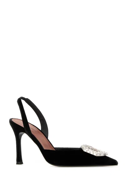 Amina Muaddi Women Black Velvet Camelia Pumps In Black