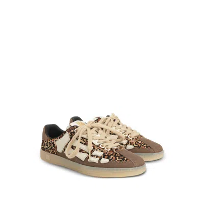 Amiri Pacific Bones Brown Low-top Sneaker With Logo Patch On The Tongue And Leopard Print In Suede Man In Animal Print