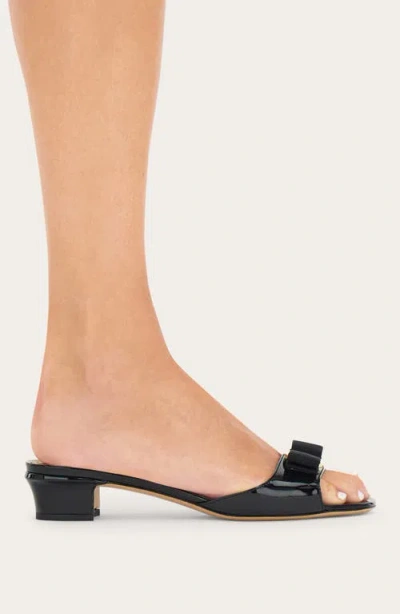 Ferragamo Vanilla Patent Leather Bow Mules In Brown