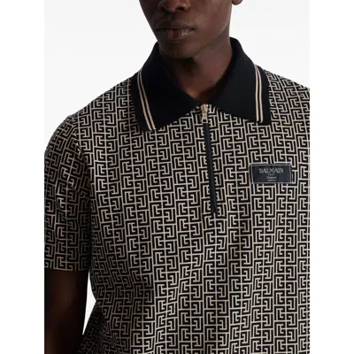 Balmain Men Labyrinth Polo Shirt With Jacquard Effect In Multi