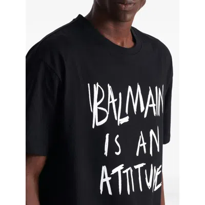 Balmain Crew Neck T Shirt Graphic Print Silk In Black