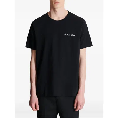 Balmain Logo Embroidered Crewneck T-shirt In Black