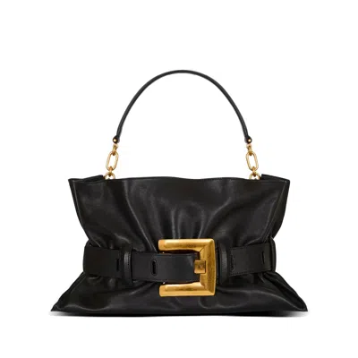 Balmain Anthem Medium Buckle Shoulder Bag In Calfskin In Black
