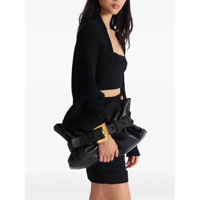 Balmain Anthem Medium Buckle Shoulder Bag In Calfskin In Black