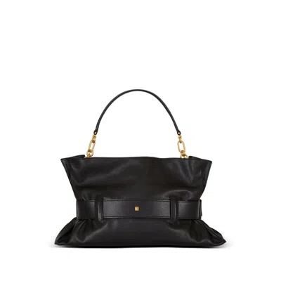Balmain Anthem Medium Buckle Shoulder Bag In Calfskin In Black