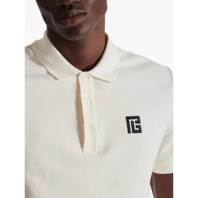 Balmain Polo Shirt Short Sleeves Ribbed Cuffs Collar In White