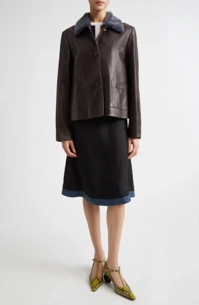 Marni Leather Jacket With Genuine Shearling Collar In Brown
