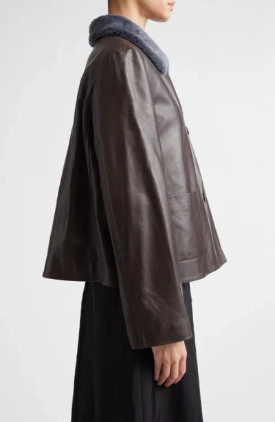 Marni Leather Jacket With Genuine Shearling Collar In Brown