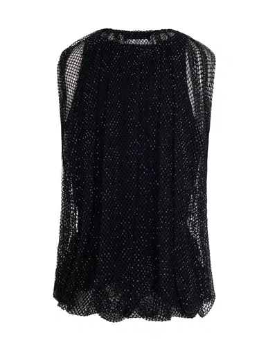 Sportmax Embellished Mesh And Jersey Top In Black