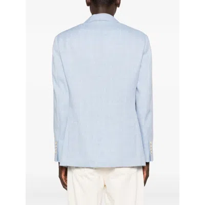 Brunello Cucinelli Linen And Wool Chevron Blazer Light Blue In Blue
