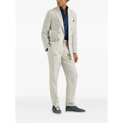 Brunello Cucinelli Men Linen Shirt In Blue