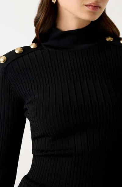 Marciano Janet Long Sleeve Rib Sweater Dress In Black