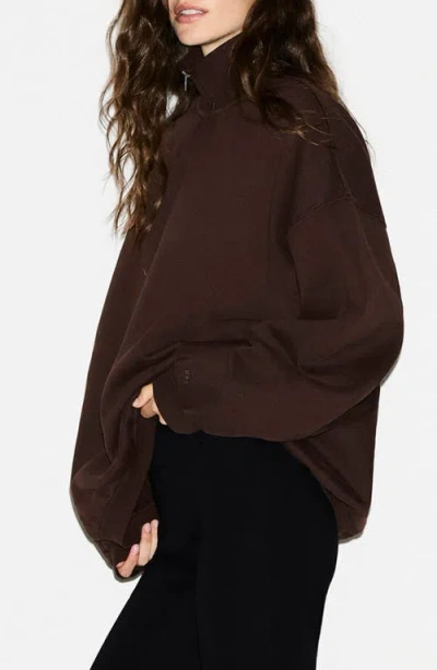 Skims Slouchy Half Zip Pullover In Brown