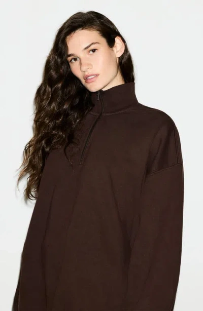 Skims Slouchy Half Zip Pullover In Brown
