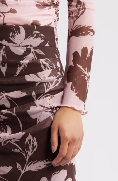 Petal And Pup Petal & Pup Navida Ruched Mesh Midi Skirt In Brown