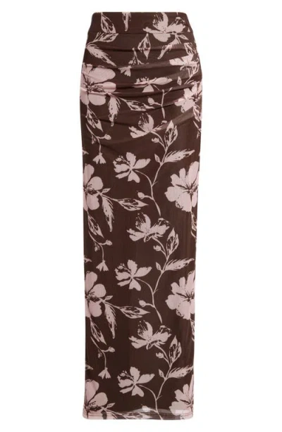 Petal And Pup Petal & Pup Navida Ruched Mesh Midi Skirt In Brown