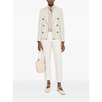 Brunello Cucinelli Button Herringbone Blazer In White