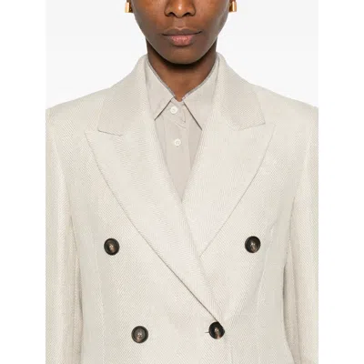 Brunello Cucinelli Button Herringbone Blazer In White