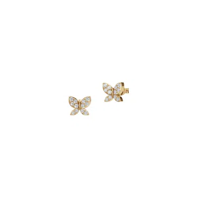 Aya Fine Jewelry Women's White / Yellow / Rose Gold Fourteen Kt Petite Diamond Butterfly Stud Earrings In Gold