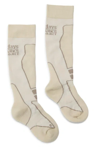 Halfdays Light Cushion Ski Merino Wool Blend Crew Socks In White