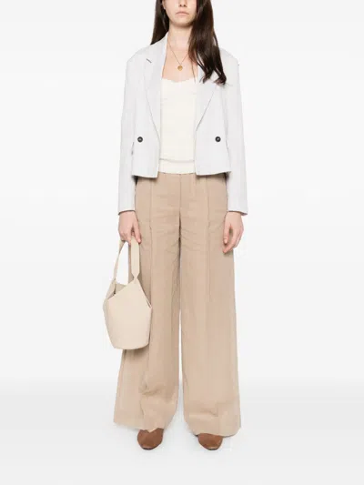 Brunello Cucinelli Cotton Trousers Wide Leg Side And Back Pockets In Neutral