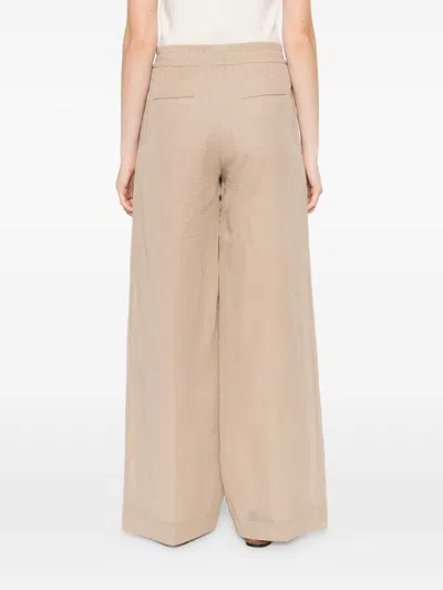 Brunello Cucinelli Cotton Trousers Wide Leg Side And Back Pockets In Neutral