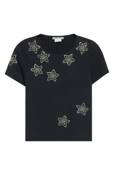 Alice And Olivia Cindy Embellished Star Cropped T-shirt In Black