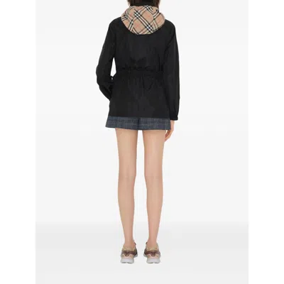 Burberry Nylon Parka With Elastic Cuffs And High Collar In Black