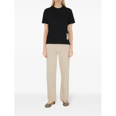 Burberry Women Black Cotton Check Patch T-shirt