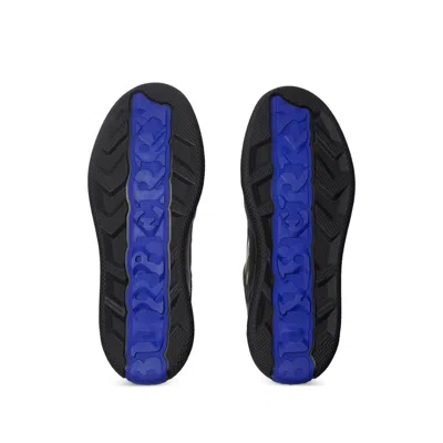 Burberry Indigo Blue Leather And Check Sneaker Terrace Men In Black