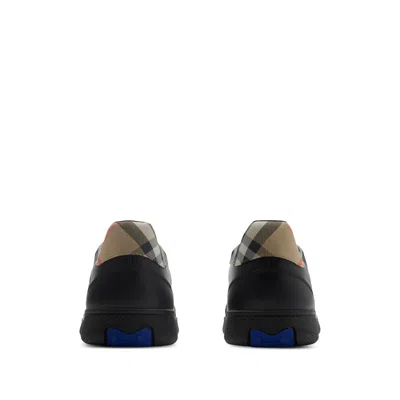 Burberry Indigo Blue Leather And Check Sneaker Terrace Men In Black