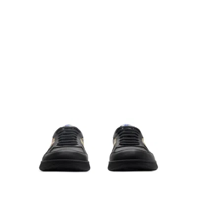 Burberry Indigo Blue Leather And Check Sneaker Terrace Men In Black