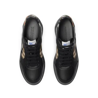 Burberry Indigo Blue Leather And Check Sneaker Terrace Men In Black
