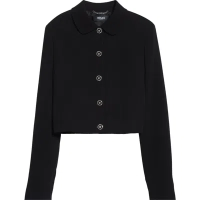 Versace Medusa '95 Double Face Virgin Wool Crepe Crop Jacket In Black