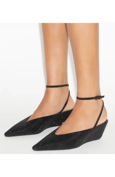 Tory Burch Crystal-embellished Leather Wedge Pumps In Black