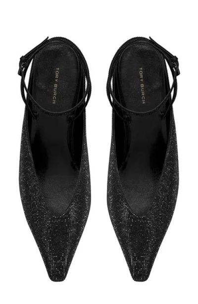 Tory Burch Crystal-embellished Leather Wedge Pumps In Black