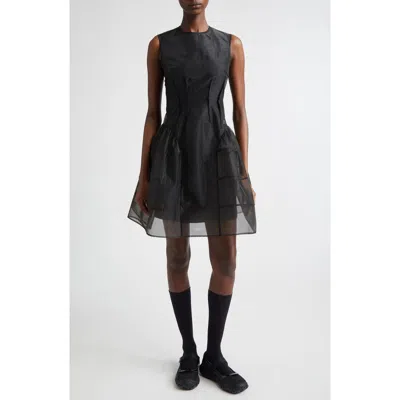 Cecilie Bahnsen Claudie Gathered Paneled Organza And Satin Mini Dress In Black