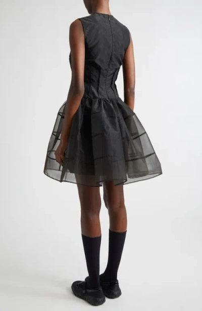 Cecilie Bahnsen Claudie Gathered Paneled Organza And Satin Mini Dress In Black