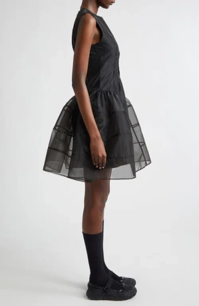 Cecilie Bahnsen Claudie Gathered Paneled Organza And Satin Mini Dress In Black