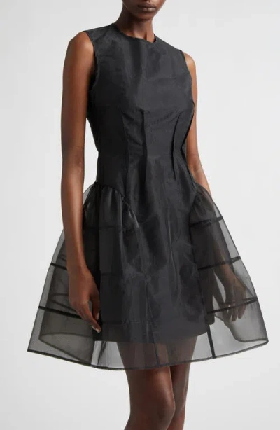 Cecilie Bahnsen Claudie Gathered Paneled Organza And Satin Mini Dress In Black