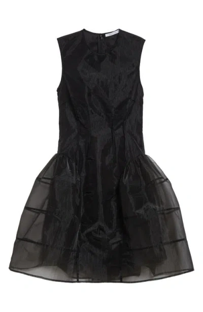 Cecilie Bahnsen Claudie Gathered Paneled Organza And Satin Mini Dress In Black