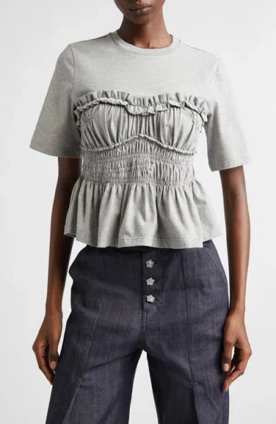 Cecilie Bahnsen Vilde Shirred Peplum T-shirt In Gray