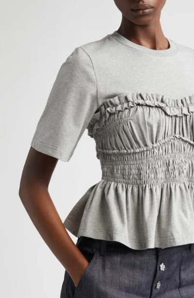Cecilie Bahnsen Vilde Shirred Peplum T-shirt In Gray