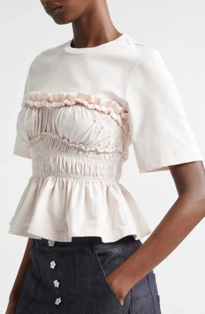 Cecilie Bahnsen Vilde Shirred Peplum T-shirt In White