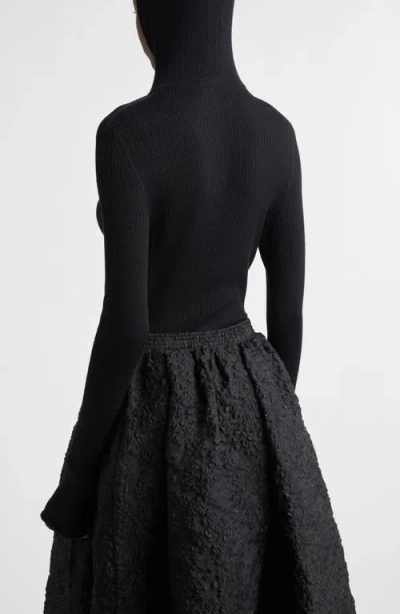 Cecilie Bahnsen Elma Hooded Rib Merino Wool Half Zip Sweater In Black